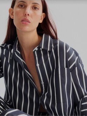 NWT - Arlo Mott - Watts Side Button Shirt - Navy Stripe